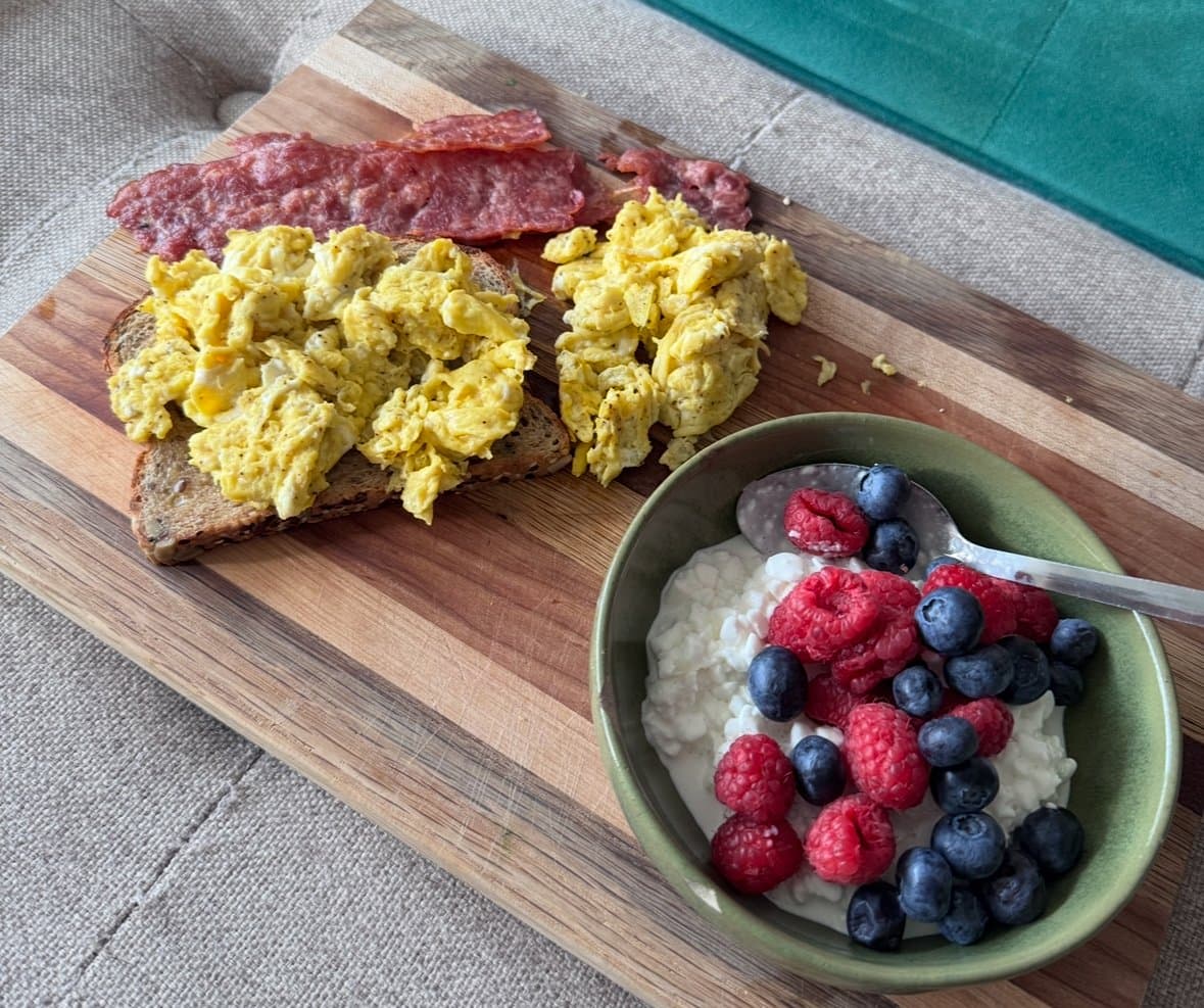 A colorful, satisfying breakfast, food you actually enjoy keeping